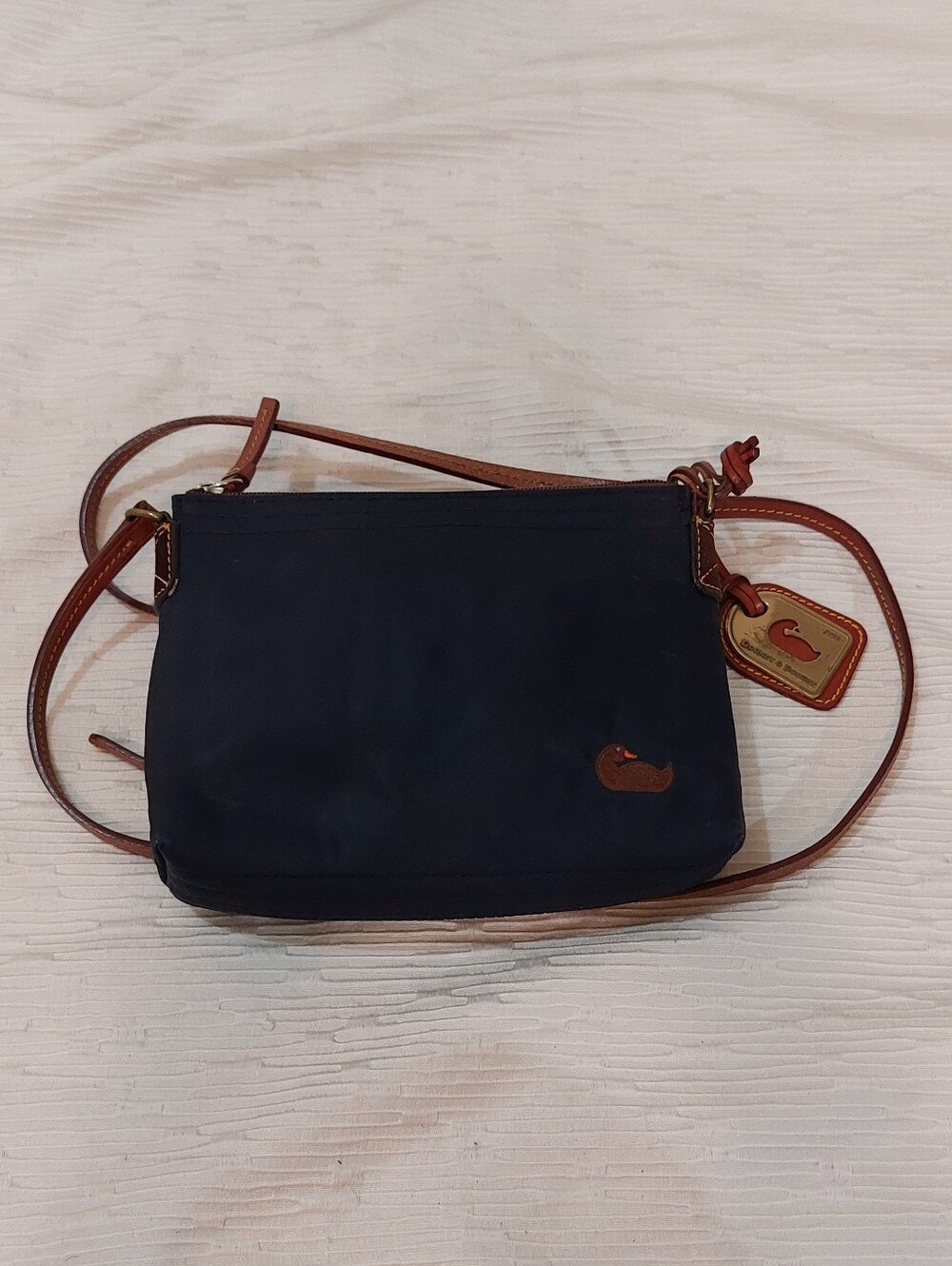 Dooney & Bourke Navy Nylon Crossbody Bag with Brown Leather Trim